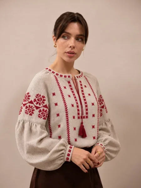 Лляна Вишита сорочка FloveTouch Жоржина сірий