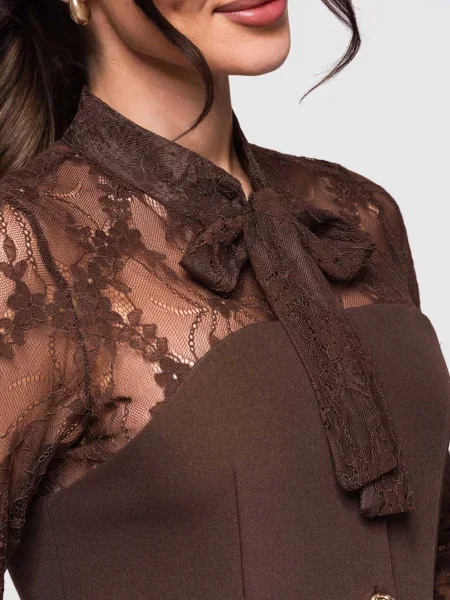 Rochie mini Edoti din dantelă maro