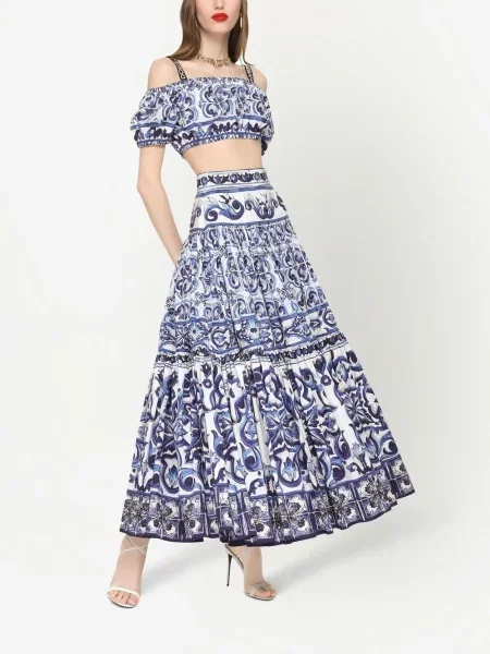 Áčkové maxi maxi sukně Dolce & Gabbana s potiskem modré