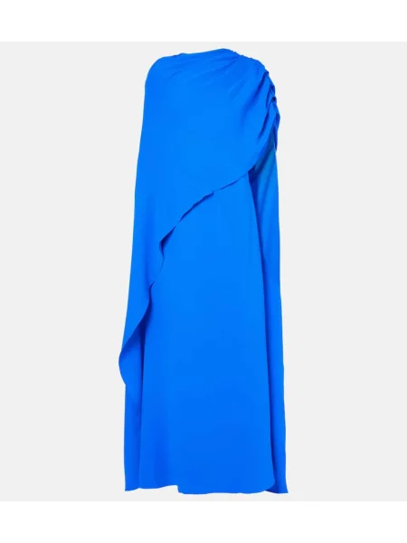 Svilen drapirana obleka Oscar De La Renta z draperijo modra