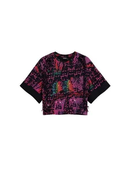 Desigual Tričko fialová / tmavě růžová černá