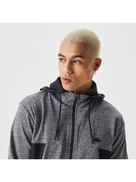 Lacoste Bluza Z Kapturem Ze Wzorem Slim Fit szara