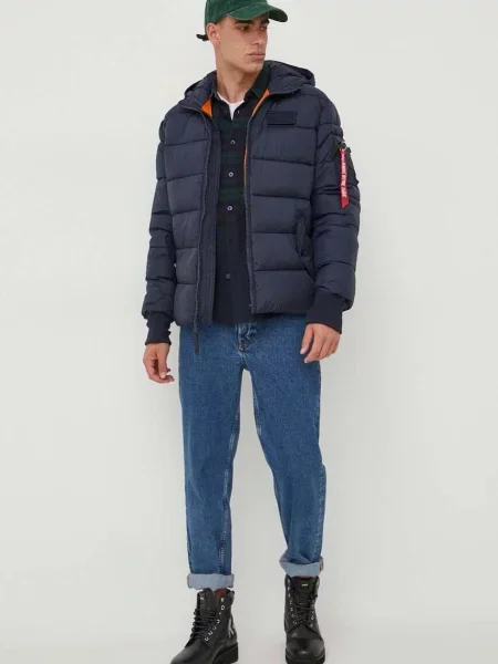 Férfi Alpha Industries kapucnis puffer dzseki Faux Down kabát rep.blue. Méret: L kék