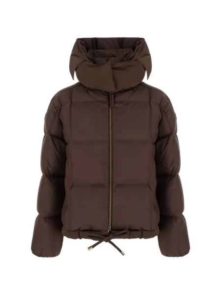 Scurt geacă cu puf Moncler cu glugă maro