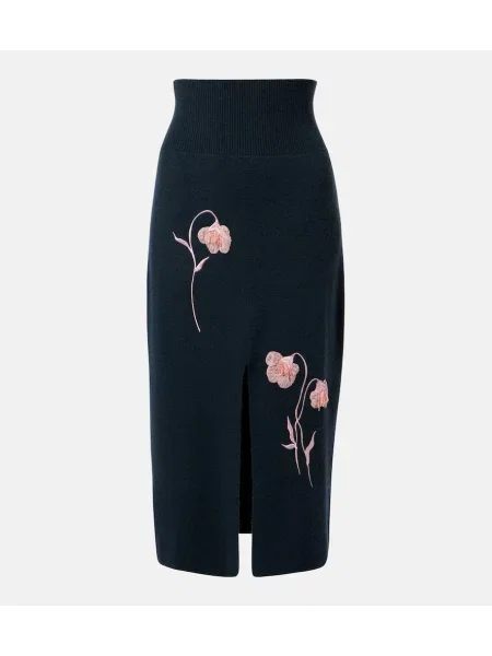Fustă midi Erdem cu model floral tricotate verde
