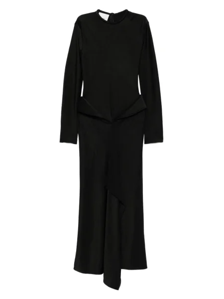 Rochie maxi Nanushka cu decolteu rotund drapată de costum negru