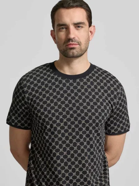 T-shirt z wzór z logo i okrągły dekolt Joop! Collection czarna