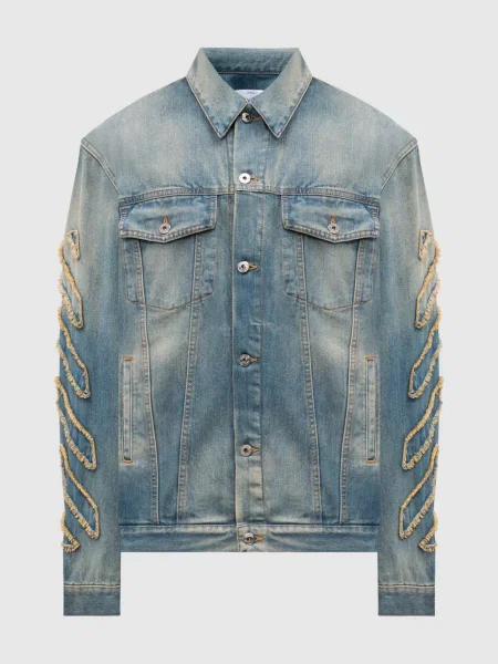 Джинсова куртка з ефектом потертості Off-white блакитна