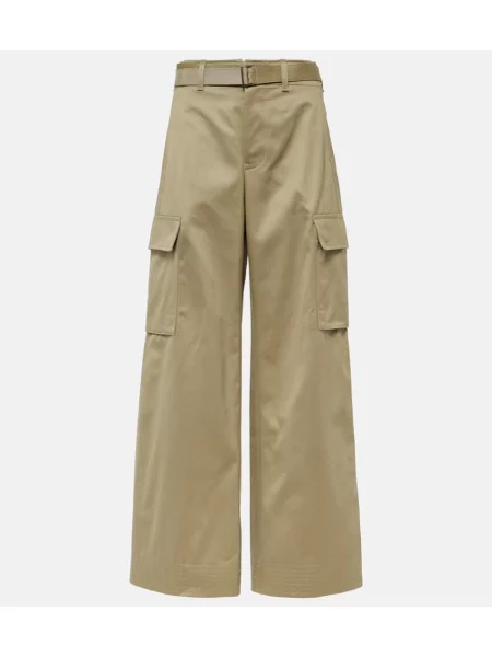 Pantaloni Sacai cu talie înaltă bej