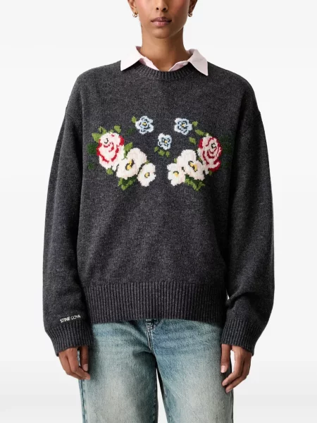 Pulover Stine Goya cu model floral gri