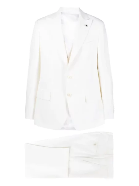 Vlněný oblekový oblek Lardini bílý