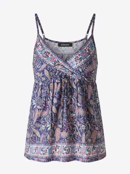 KOROSHI Top deschis / bleumarin / azur / portocaliu bej