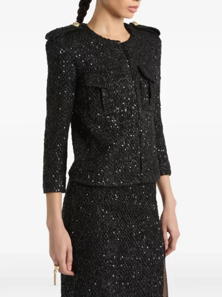 Geacă Balmain din tweed negru