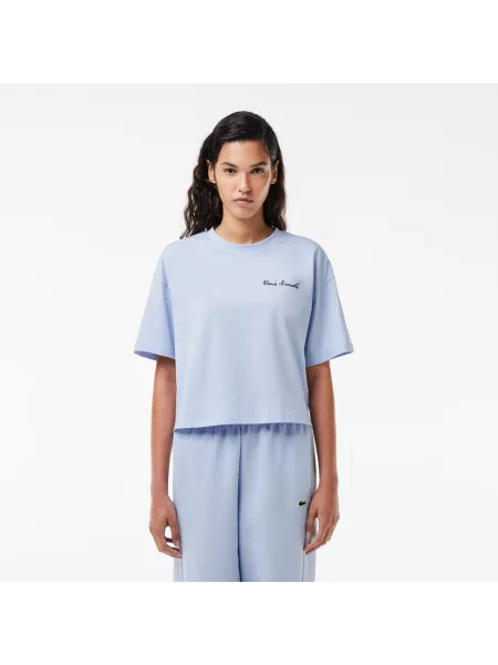 Lacoste T-Shirt Z Okrągłym Dekoltem Relaxed Fit niebieski