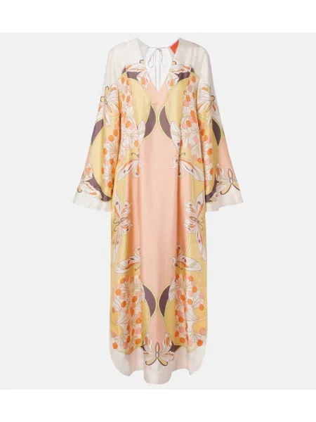 Jedwabna sukienka maxi La Doublej z nadrukiem garniturowa