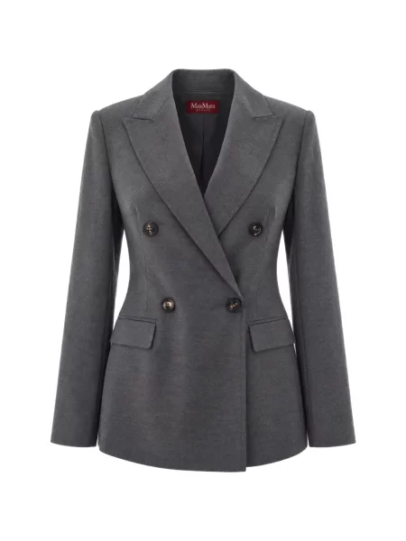 Sacou Max Mara de lână cu două rânduri de nasturi gri