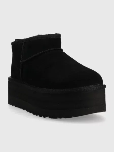 Sneakerși Ugg cu platformă din piele negru