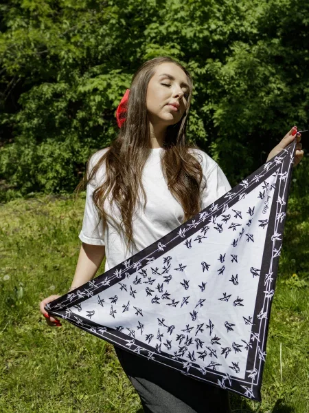 MyScarf Хустка Білий/чорний Шовк біла