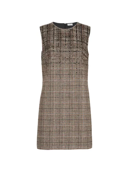 Rochie mini Brunello Cucinelli cu broderie de lână în carouri