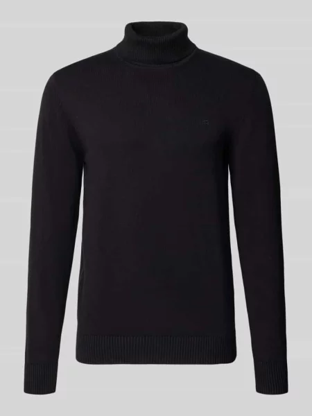 Sweter z dzianiny w kroju regular fit z mieszanki bawełny i wełny z golfem Christian Berg Men czarny
