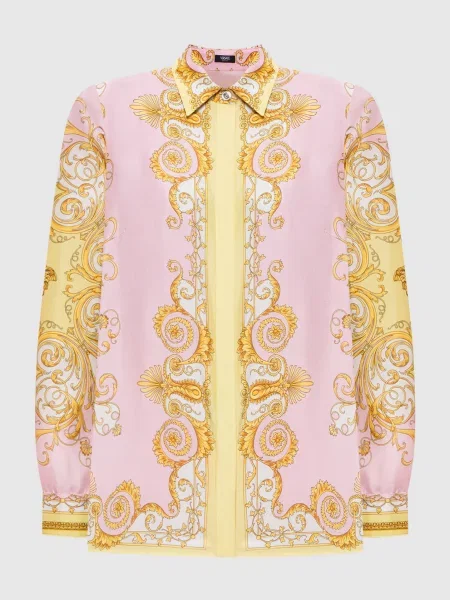 Блуза із шовку в принт Spring Barocco Versace рожева