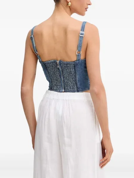 Top Guess sznurowany koronkowy niebieski