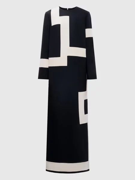 Сукня максі з вовни та шовку з контрастним геометричним візерунком Christian Dior чорна