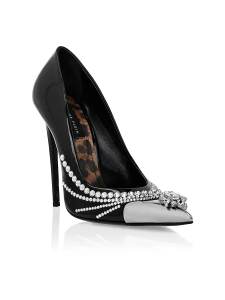 Lakierowana czółenka Philipp Plein skórzana na szpilce czarna