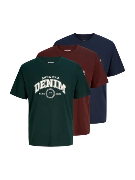 JACK & JONES Tricou JJJAM bleumarin / verde pin / roşu închis / murdar alb