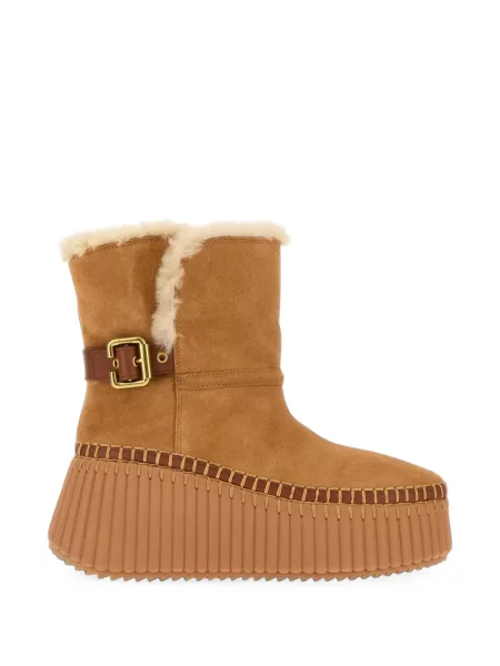 Cizme scurte Chloé din piele de oaie maro
