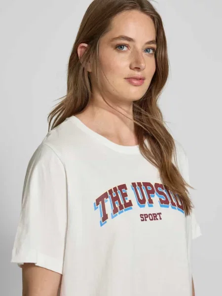 T-shirt z nadrukiem z logo i okrągłym dekoltem The Upside biała