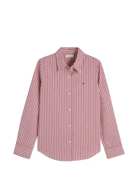 Cămașă Tommy Hilfiger cu dungi din poplin roșu