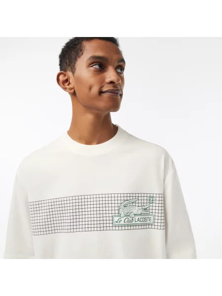 Lacoste Koszulka Z Nadrukiem Tenisowym O Luźnym Kroju Lacoste biała