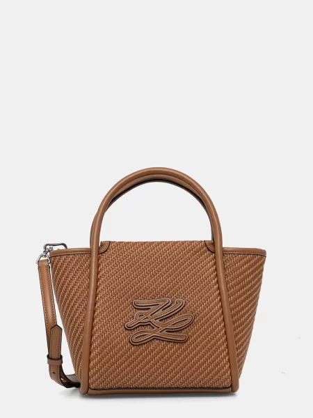 Karl Lagerfeld geantă crossbody pentru femei împletită K/AUTOGRAPH maro