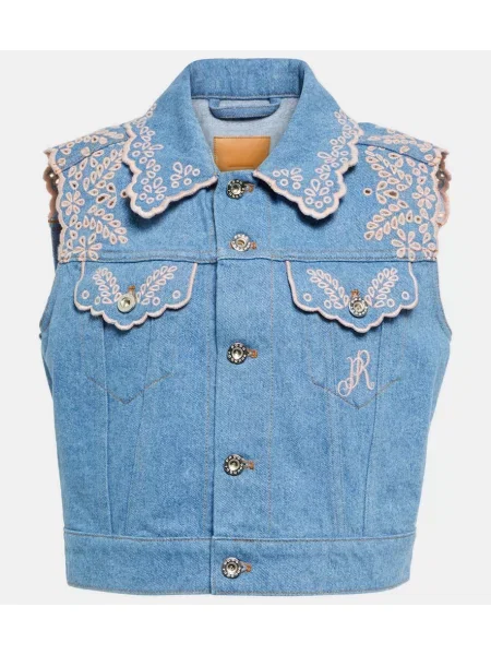 Vestă denim Paco Rabanne cu broderie albastru