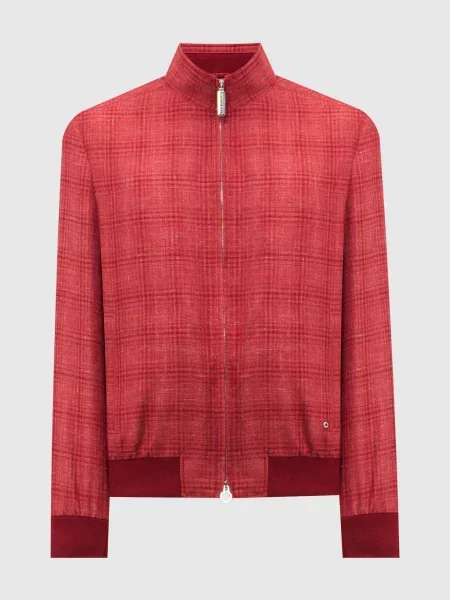 Шелковая клетчатая куртка Stefano Ricci красная
