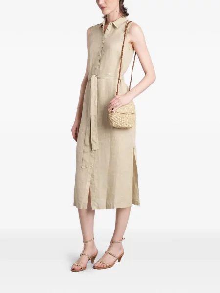 Cu centură rochie midi 120% Lino fără mâneci