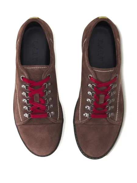 Sneakerși Lanvin cu șireturi din piele de căprioară maro