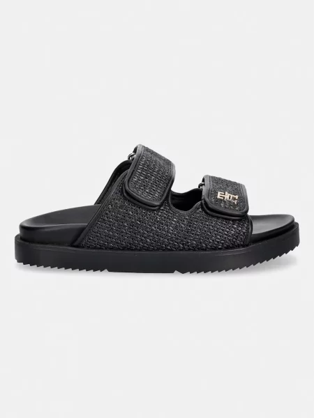 Tommy Hilfiger natikači DOUBLE STRAP RAFFIA SANDAL črna