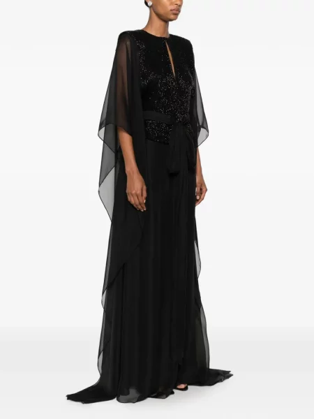 Μεταξωτή μάξι φόρεμα Silk Love & Lace με παγιέτες μαύρο