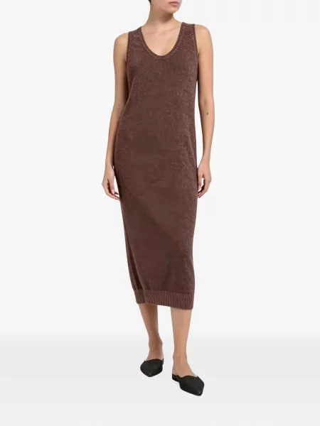 Rochie midi Brunello Cucinelli fără mâneci cu decolteu în V maro