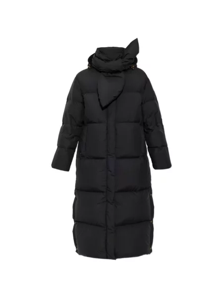 Lung geacă cu puf Moncler cu glugă negru
