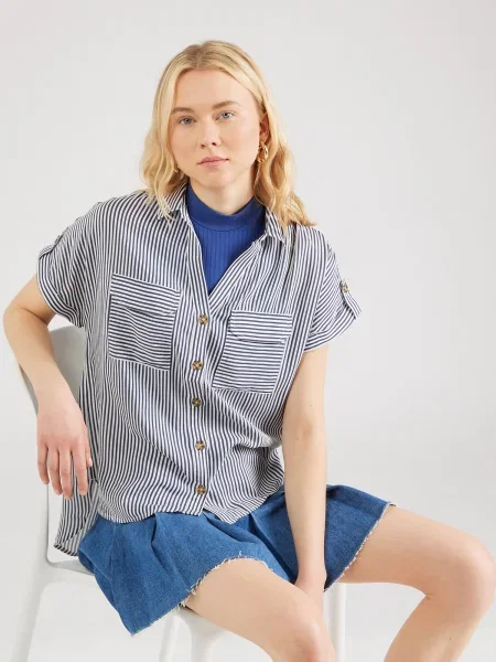 VERO MODA Bluză BUMPY albastru noapte alb