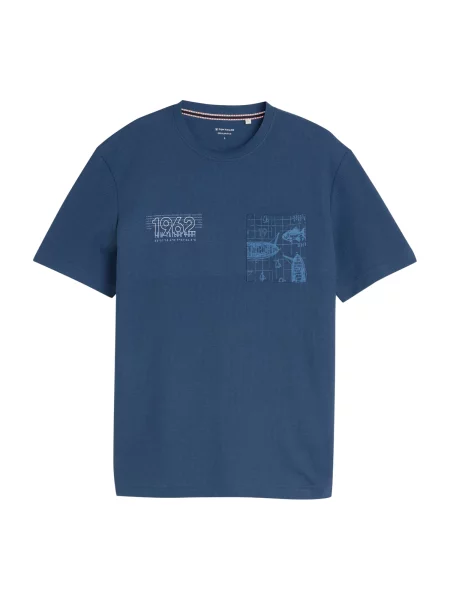 TOM TAILOR Tricou azuriu / albastru închis alb