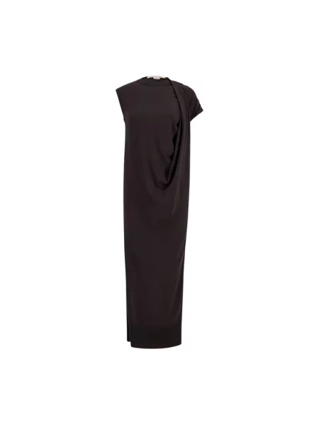 Sukienka maxi Stella Mccartney wełniana z falbankami brązowa