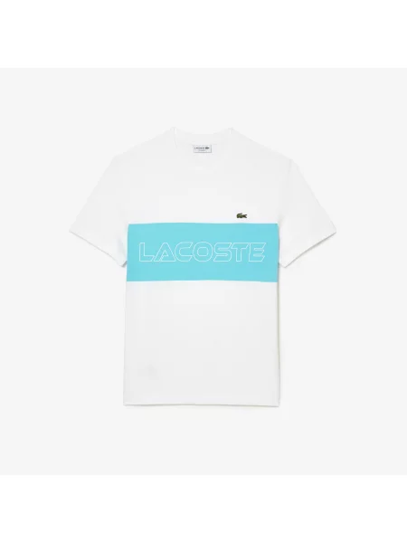 Lacoste Koszulka Regular Fit Z Nadrukiem I Blokami Kolorów biała
