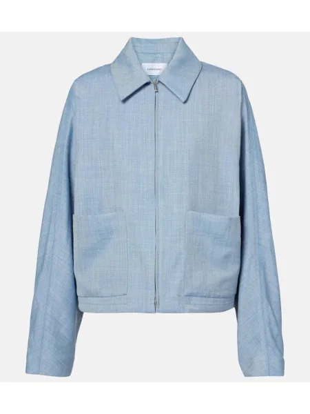 Kurtka Ferragamo wełniana o krotszym kroju niebieska