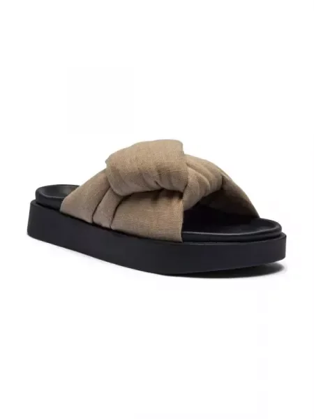 INUIKII Șlapi OVERSIZED cu adaos de piele bej
