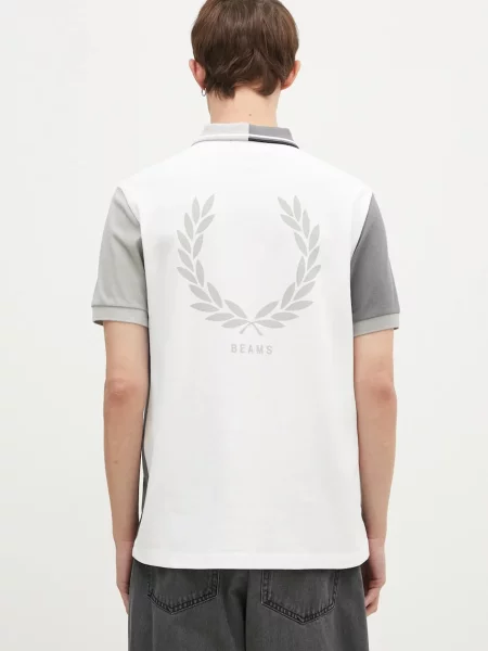Fred Perry polo de Beams Grid Design Shirt cu imprimeu gri