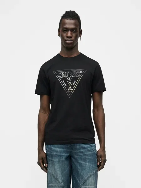 GUESS Tricou galben deschis / gri metalic / negru alb